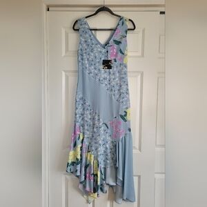 Forest Lily Blue Floral Chiffon Dress - Size Sm